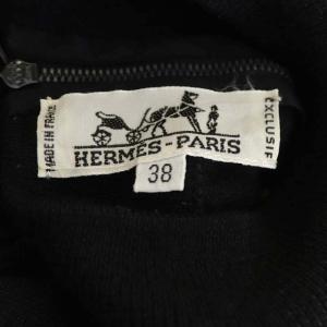 HERMES カットソー ニット 長袖 スカーフ柄 カレ柄 カシミヤ 38 ブラック