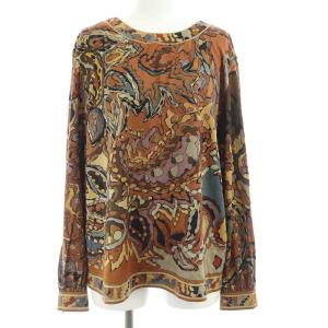 FASHION カットソー 総柄 シルク混 LL ブラウン