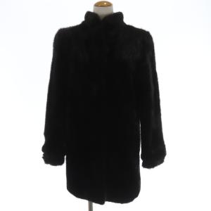 銀サガ 毛皮コート スタンドカラー ロング丈 ハーフ ミンクファー 11 L ブラック EC