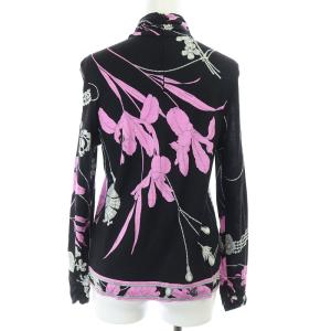 LEONARD FASHION フローラルプリント ハイネック カットソー  総柄 ウール シルク混 38 ブラック