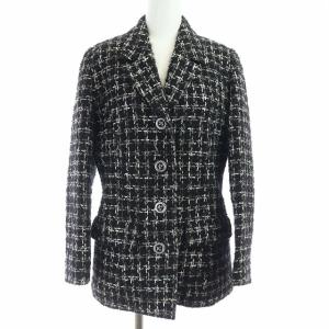 FASHION ツイード テーラードジャケット 4B ノーベント 銀ボタン ロゴボタン ブラック