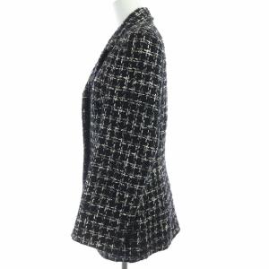 LEONARD FASHION ツイード テーラードジャケット 4B ノーベント 銀ボタン ロゴボタン ブラック