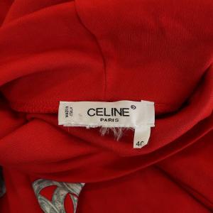 CELINE トップス カットソー タートルネック 長袖 チェーン柄 総柄 シルク 40 レッド