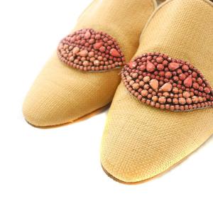 STELLA McCARTNEY ラフィア フラットシューズ スリッポン ビーズ刺繍 35 ベージュ
