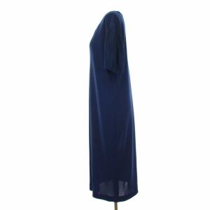 YVES SAINT LAURENT ワンピース 袖ニット切替 ひざ丈 半袖 L ブルー