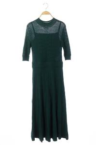 19SS ワンピース ニット フレア シアー 36 グリーン