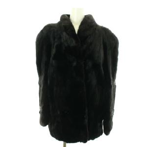 毛皮コート ハーフ ショート 金サガロイヤル 逆毛 ダークミンク 15 XL こげ茶 ダークブラウン