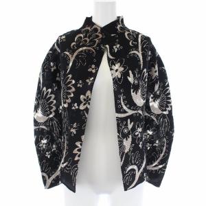 カーディガン プリーツ トッパー 長袖 総柄 ブラック