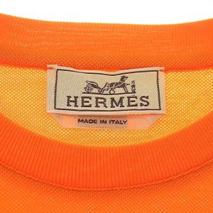 HERMES Tシャツ H刺繍 ポロ素材 M オレンジ