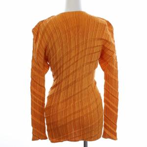 ISSEY MIYAKE ブラウス シャツ 長袖 Vネック プリーツ 日本製 M オレンジ
