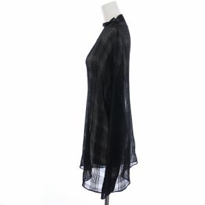 ISSEY MIYAKE チェック柄スタンドカラーシアーブラウス M ブラック