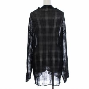 ISSEY MIYAKE チェック柄スタンドカラーシアーブラウス M ブラック