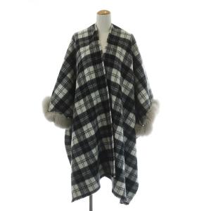18AW ウールフォックスチェックポンチョコート 36 ブラック
