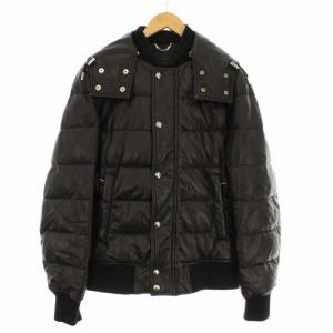 DIESEL BLACK GOLD レザージャケット 羊革 中綿 ブルゾン フード 2way 52 黒