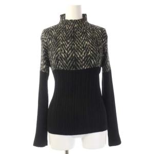 カットソー プリーツ 長袖 ハイネック 切替 L ブラック