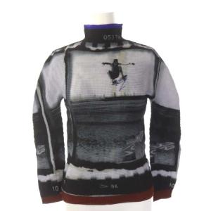 カットソー ハイネック 長袖 転写 グレー ブラック