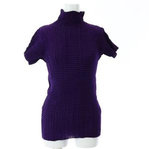 カットソー 半袖 ハイネック プリーツ ギャザー M パープル