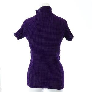 ISSEY MIYAKE カットソー 半袖 ハイネック プリーツ ギャザー M パープル
