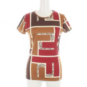 カットソー Tシャツ 半袖 総柄 薄手 42 M ブラウン レッド