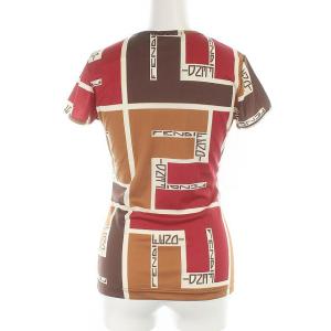 FENDI カットソー Tシャツ 半袖 総柄 薄手 42 M ブラウン レッド