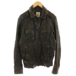 レザージャケット 羊革 ラムレザー しわ加工 ブラウン