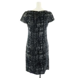 PRADA ワンピース ひざ丈 半袖 ツイード コットン 麻混 リネン混 シルク S ブラック ホワイト