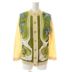 カーディガン ニット 長袖 花柄 シルク 40 アイボリー グリーン