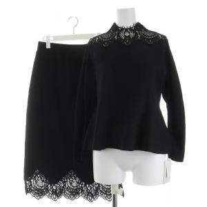 20SS セットアップ レースニット レース 切替 カットソー 長袖 タイトスカート 36 ブラック