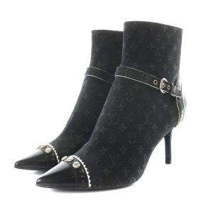 LOUIS VUITTON モノグラム ショートブーツ スタッズ 24.5cm 黒