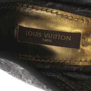 LOUIS VUITTON パンプス シューズ モノグラムデニム ローヒール スクエアトゥ 38 24.5cm 黒 ブラック