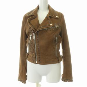 ライダースジャケット ラムレザー 羊革 スタッズ XS 茶色 ブラウン