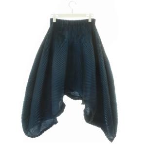ISSEY MIYAKE プリーツスカート フレア 変形 ひざ丈 M ネイビー