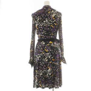 DIANE von FURSTENBERG ワンピース ラップワンピース ひざ丈 長袖 総柄 ブラック パープル