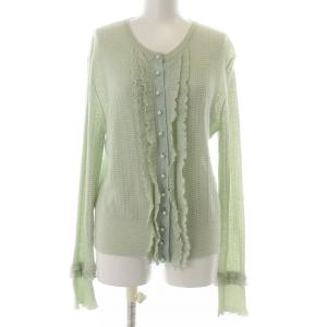 カーディガン ニット 長袖 パール フリル カシミヤ シルク混 L 黄緑