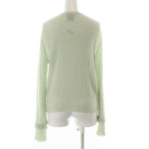 LOUIS VUITTON カーディガン ニット 長袖 パール フリル カシミヤ シルク混 L 黄緑