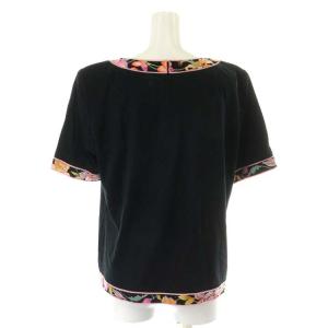 LEONARD カットソー 半袖 花柄 コットン M ブラック