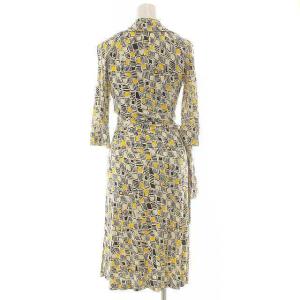 DIANE von FURSTENBERG ワンピース ラップワンピース ひざ丈 七分袖 総柄 シルク 2 ベージュ ブラック