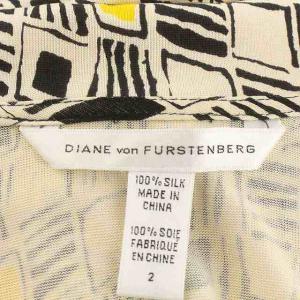 DIANE von FURSTENBERG ワンピース ラップワンピース ひざ丈 七分袖 総柄 シルク 2 ベージュ ブラック