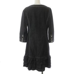 M'S GRACY ワンピース ひざ丈 長袖 デニム ビジュー フリル 40 ブラック