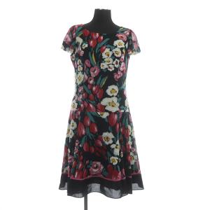 ワンピース 膝丈 半袖 花柄 38 ブラック