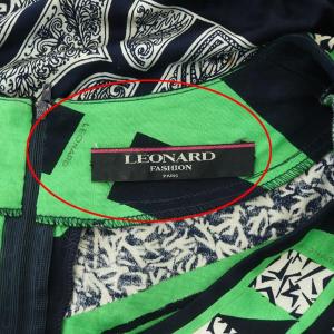 LEONARD カットソー 半袖 Vネック 総柄 金ボタン ヴィンテージ M ネイビー