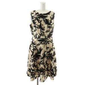 ワンピース ノースリーブ チュール ひざ丈 刺繍 36 ベージュ ブラック