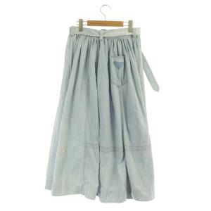 PRADA スカート ロング フレア ギャザー デニム ウォッシュ加工 ブリーチ 38S ブルー