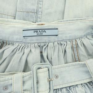 PRADA スカート ロング フレア ギャザー デニム ウォッシュ加工 ブリーチ 38S ブルー