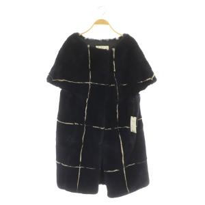 レッキスチェックジレ ラビットファー 36 ネイビー