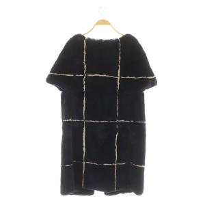 Grace Class レッキスチェックジレ ラビットファー 36 ネイビー
