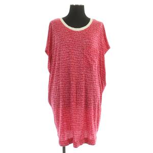 Tシャツ カットソー チュニック ワンピース 半袖 グラフィティ 総柄 ドルマンスリーブ M ピンク