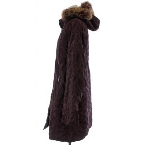 BALMAIN ダウンコート フード付き ブルーフォックスファー ロゴ金具 裏地ロゴ柄 ミドル M 紫 パープル