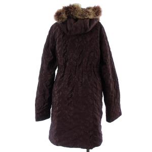 BALMAIN ダウンコート フード付き ブルーフォックスファー ロゴ金具 裏地ロゴ柄 ミドル M 紫 パープル