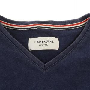 THOM BROWNE NEW YORK ニューヨーク Tシャツ カットソー 半袖 Vネック ストライプ トリコロール 1 S 青 ブルー